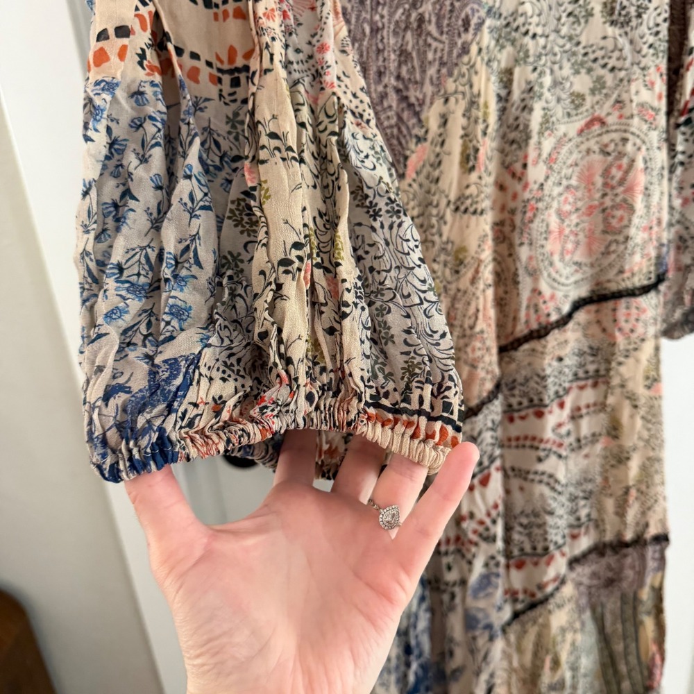 Free People Moroccan Dream Printed Maxi Dress Patchwork Boho V-Neck Size 4 - Picture 6 of 8